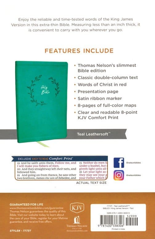 Image of KJV Holy Bible, Value Ultra Thinline, Teal Leathersoft, Red Letter, Comfort Prin