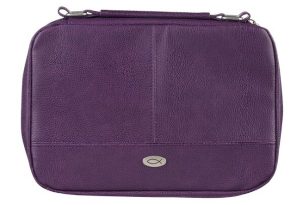 Bible Cover Organizer Two-fold Warm Purple w/Ichthus Badge