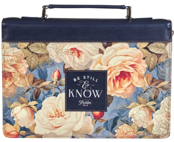 Bible Cover Fashion Navy Be Still Ps. 46:10 - Large