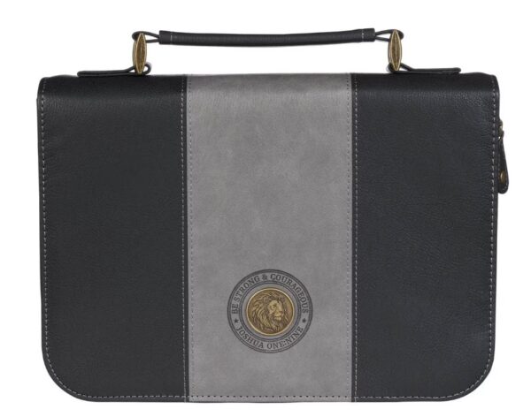 Bible Cover Classic Two-tone Gray/Black Be Strong Josh. 1:9