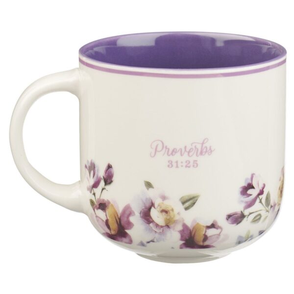 Mug Purple Strength and Dignity Prov. 31:25 - Image 2
