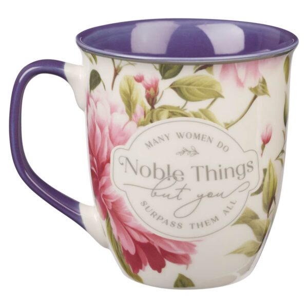 Mug Pink Floral Noble Things Prov. 31:29 - Image 2