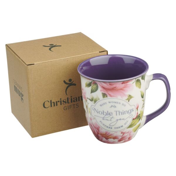 Mug Pink Floral Noble Things Prov. 31:29 - Image 3