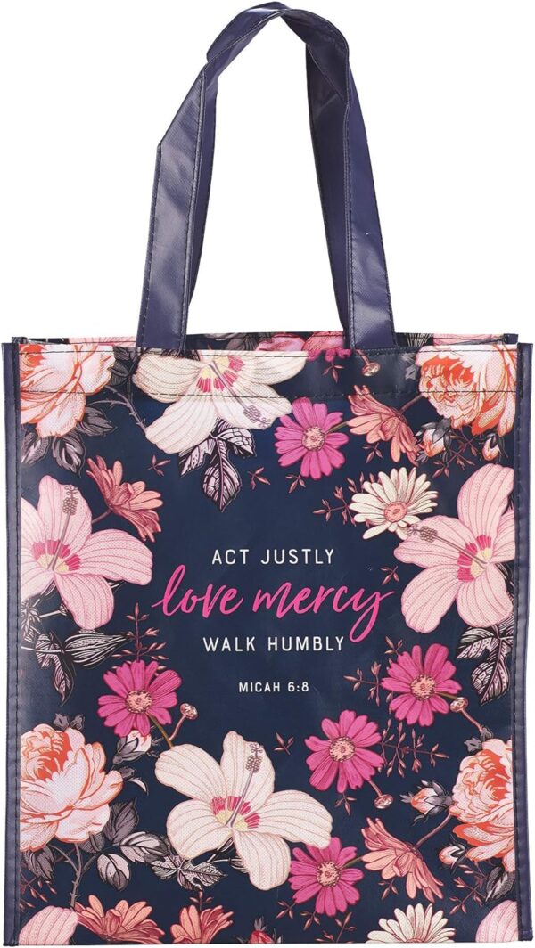 Tote Navy Floral Printed Love Mercy Mic. 6:8