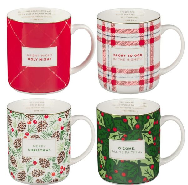 Mug Set 4pc Christmas Plaid