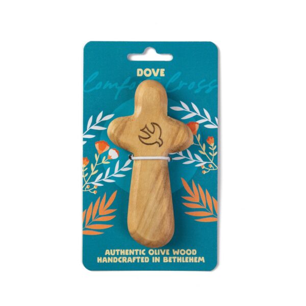 Olive Wood Comfort Cross Dove, Laser Engraved, Carded