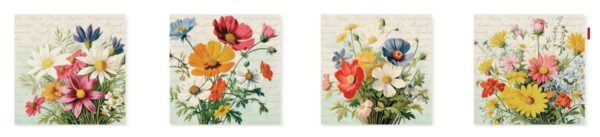 Coaster 4" Sq Vint Bouquet Set