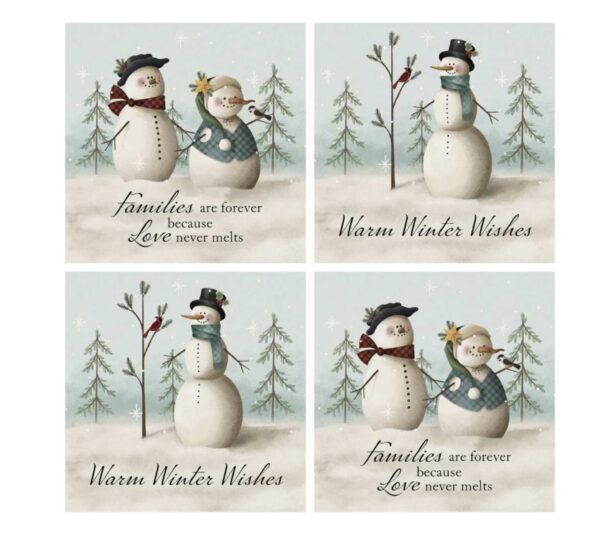 Coaster 4" Sq 4Pc Prim.Snowman
