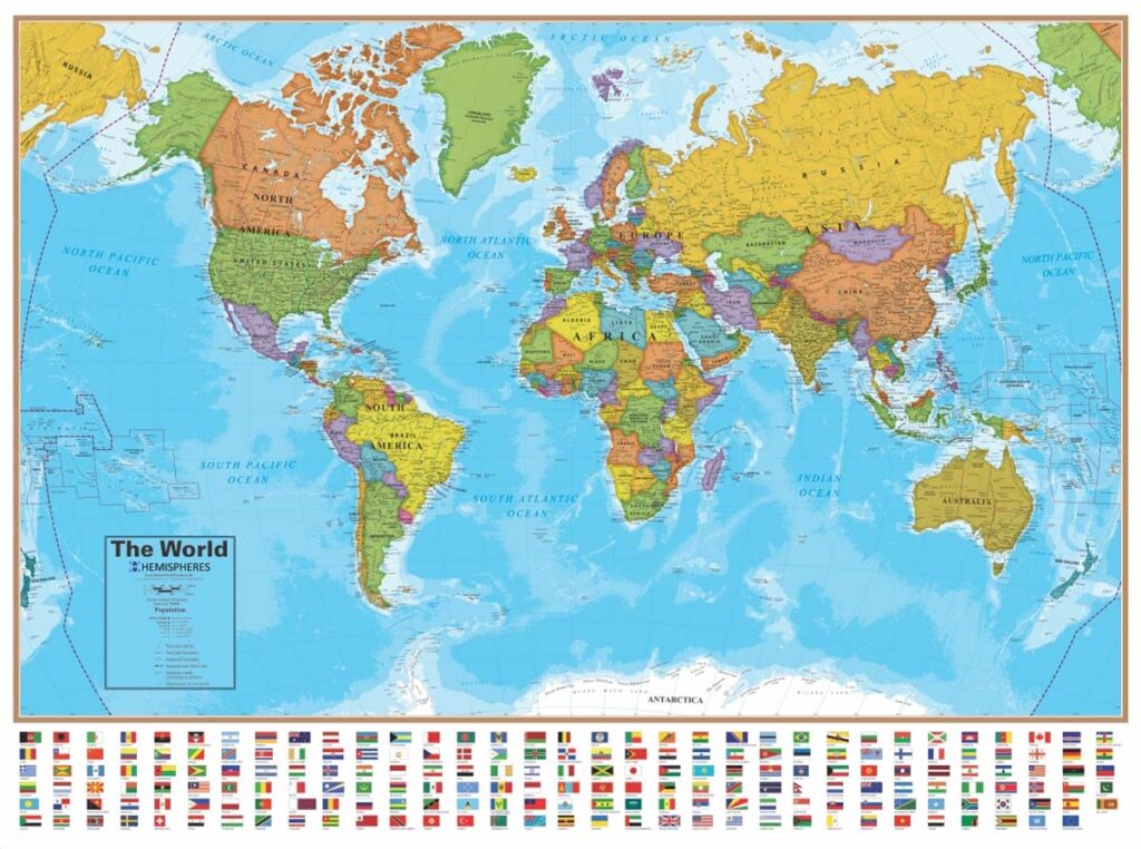 Image of World Wall Map With Flags -Laminated 51″x38″