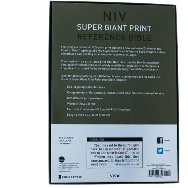 NIV, Super Giant Print Reference Bible, Leathersoft, Brown - Image 4