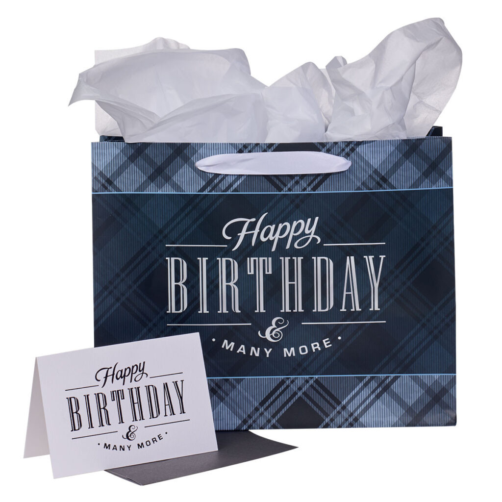 Image of Charcoal and Black Happy Birthday Large Landscape Gift Bag Set with Card