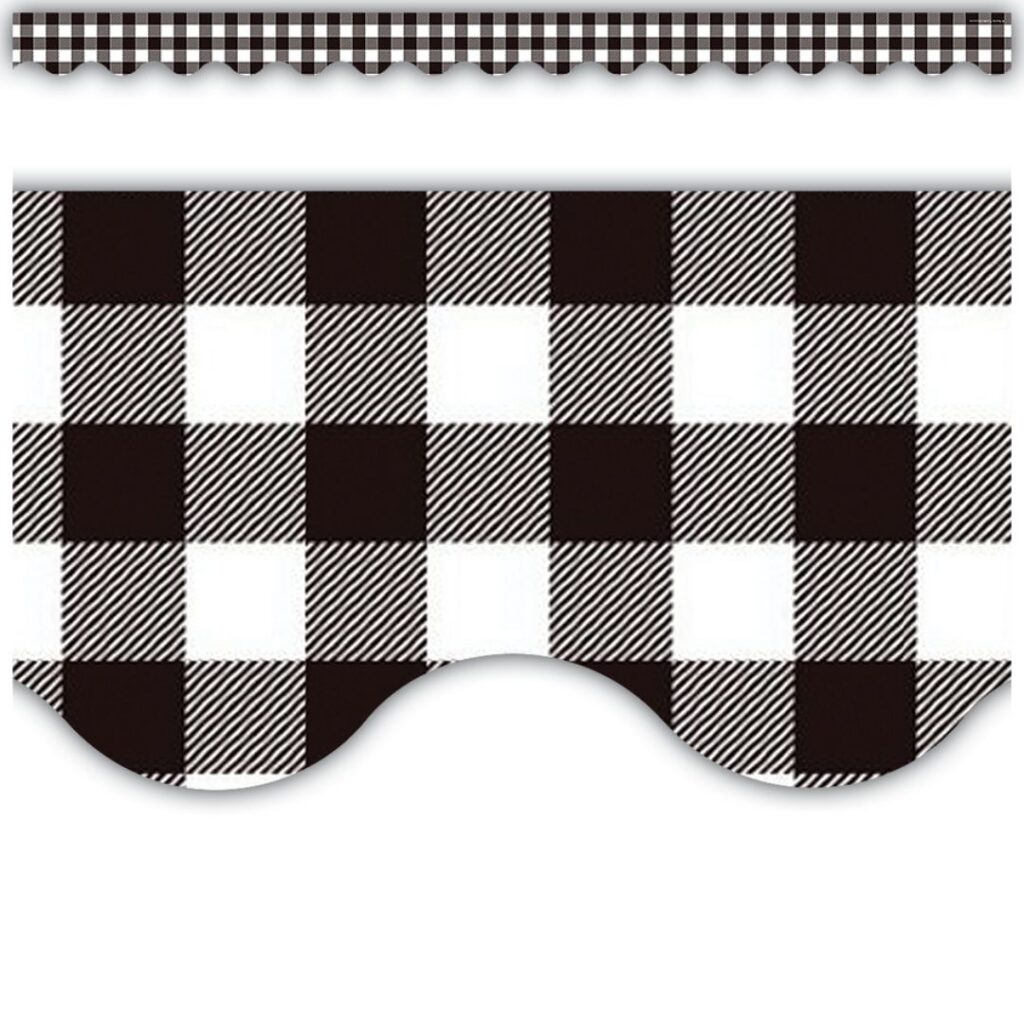 Image of Black and White Gingham Scalloped – Border Trim