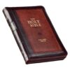 KJV Burgundy and Saddle Tan Framed Faux Leather Compact - Image 3