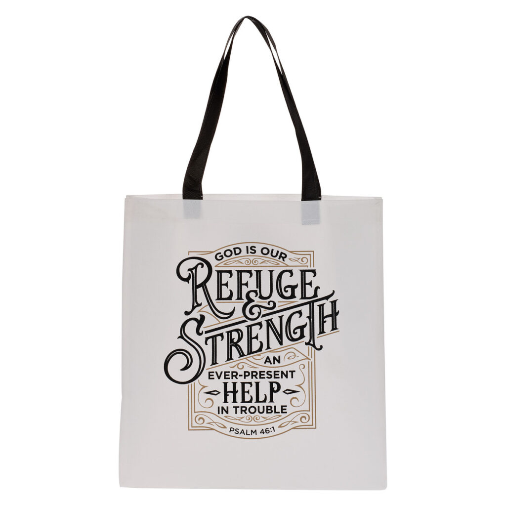 Image of Refuge and Strength Black and White Shopping Tote Bag