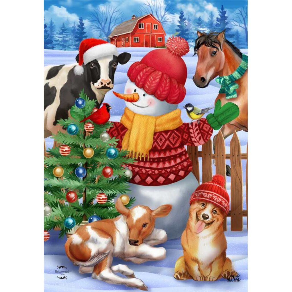Image of Barnyard Snowman- Garden Flag