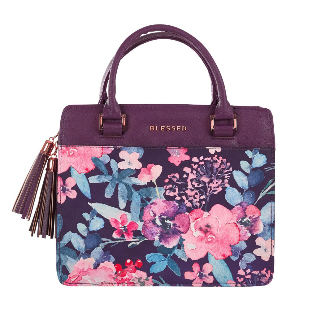 Image of BC: Fashion Purple/Floral Printed Blessed Badge Purse Style – Medium