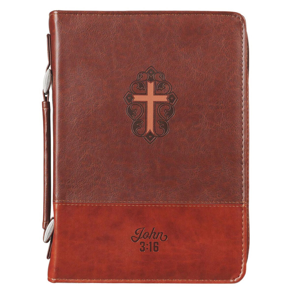 Image of BC: Classic Brown Two-tone Cross John 3:16 – Medium