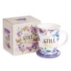 Be Still and Know Lidded Ceramic Mug in Purple - Psalm 46:10 - Image 3