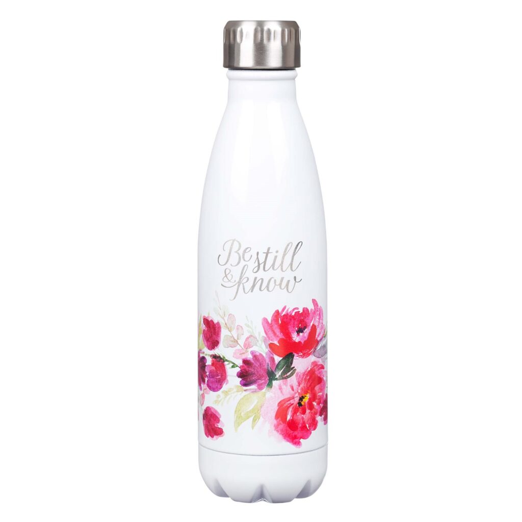 Image of Water Bottle SS White Flowers Be Still & Know Ps. 46:10