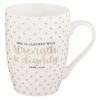 Mug White with Gold Polka Dots Strength & Dignity