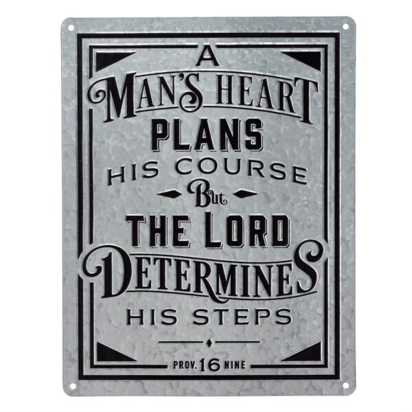 Plaque A Man's Heart Vintage Metal Sign - Proverbs 16:9 128 0639 0