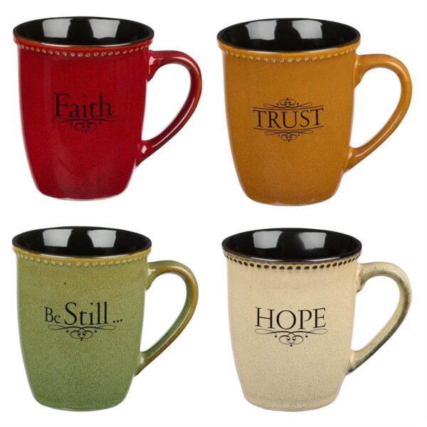 Faith, Hope, Trust & Be Still Stoneware Mug Set 132 0732 2