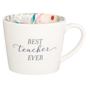 Image of Best   Teacher Ever Ceramic Mug in White with Floral Interior