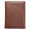 Brown Genuine Leather Tri-Fold Wallet with Cross