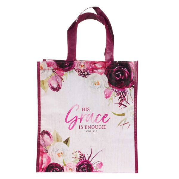 Tote Bag His Grace is Enough Non-Woven in Pink Plums - 2 Corinthians 12:9 132 7706 0