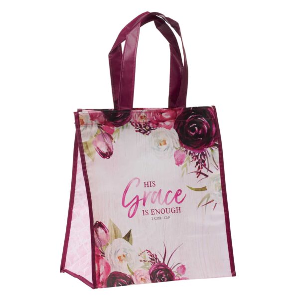 Tote Bag His Grace is Enough Non-Woven in Pink Plums - 2 Corinthians 12:9 132 7706 2