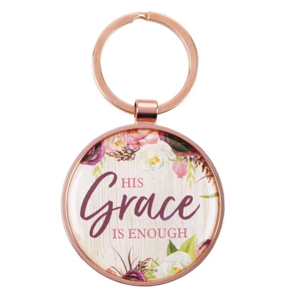 Keyring in a Tin His Grace is Enough in Pink Plum - 2 Corinthians 12:9 132 7710 0