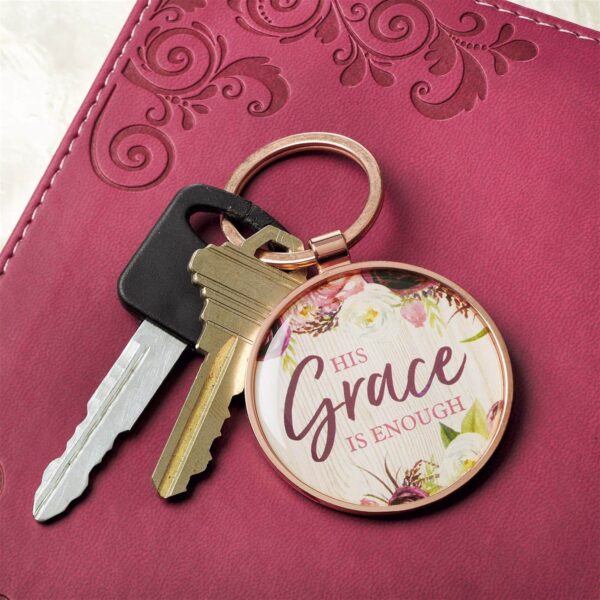 Keyring in a Tin His Grace is Enough in Pink Plum - 2 Corinthians 12:9 132 7710 3