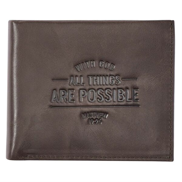 Wallet With God All Things Are Possible Brown Genuine Leather - Matthew 19:26 132 8370 0