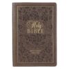 KJV Dark Taupe Floral Faux Leather Large Print Thinline - Thumb Index  - Discont
