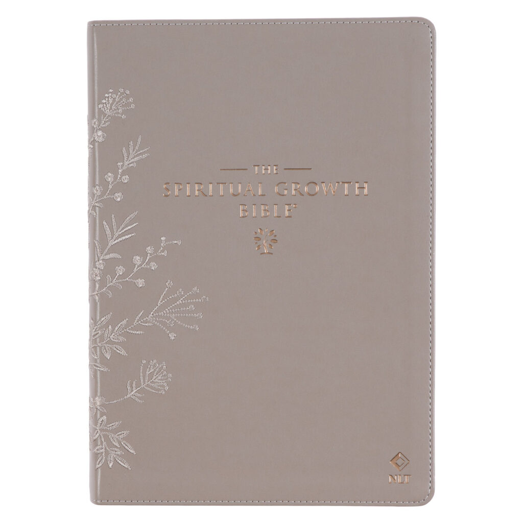 Image of NLT, The Spiritual Growth Bible Faux Leather, Taupe Floral Embroidered