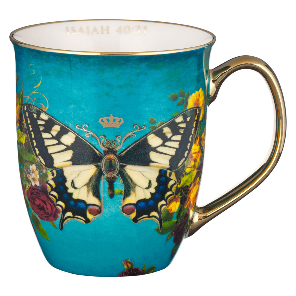 Image of Mug Teal/White Butterfly Hope Isa. 40:31