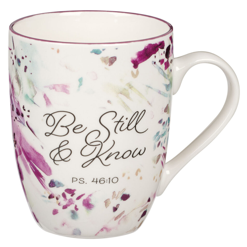 Image of Mug Purple Abstract Be Still Ps. 46:10