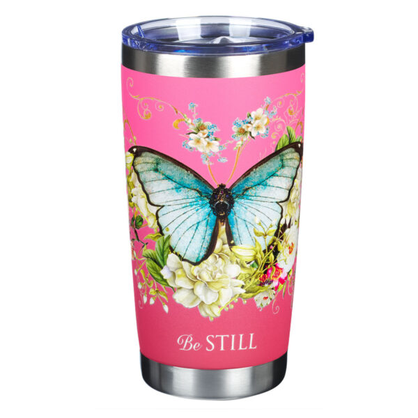 Mug SS Travel Pink Butterfly Be Still 125 1442 0