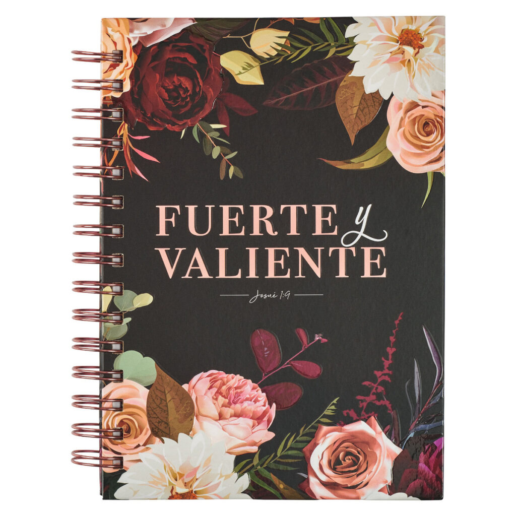 Image of Diario Espiral Negro Floral Fuerte y Valiente Jos. 1:9