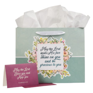 Image of Gift Bag w/ Card LG Landscape Teal/White/Fuchsia The Lord Bless You Num. 6:24
