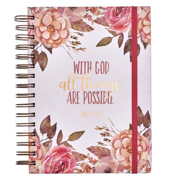 Journal Wirebound w/Elastic Pink Floral All Things Matt. 19:26 550 1215 0