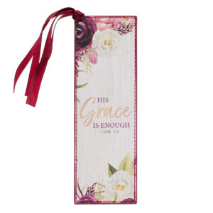 Image of Bookmark Faux Leather Burgundy/Floral Printed His Grace 2 Cor. 12:9
