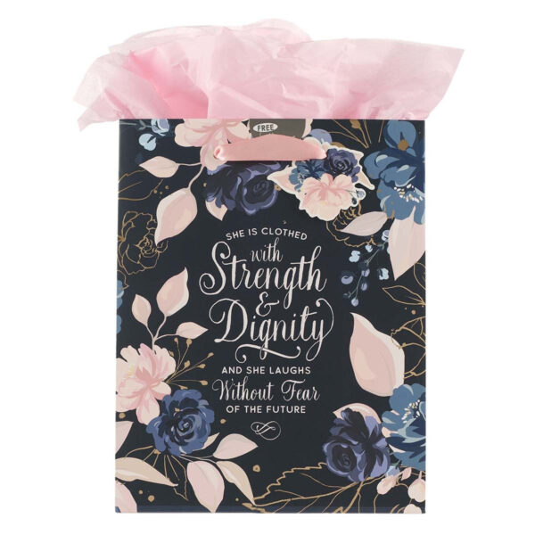 Gift Bag Blue Roses Strength and Dignity Medium - Proverbs 31:25 622 0354 0