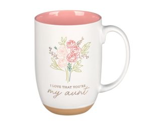 Image of I Love That You Are My Aunt Pink Floral Exposed Clay Base Ceramic Mug – Prov.3:5