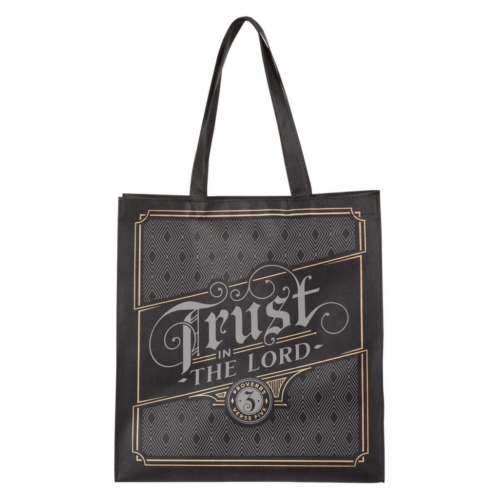 Image of Trust in the Lord Chacoal and Gold Reusable Shopping Tote Bag – Proverbs 3:5