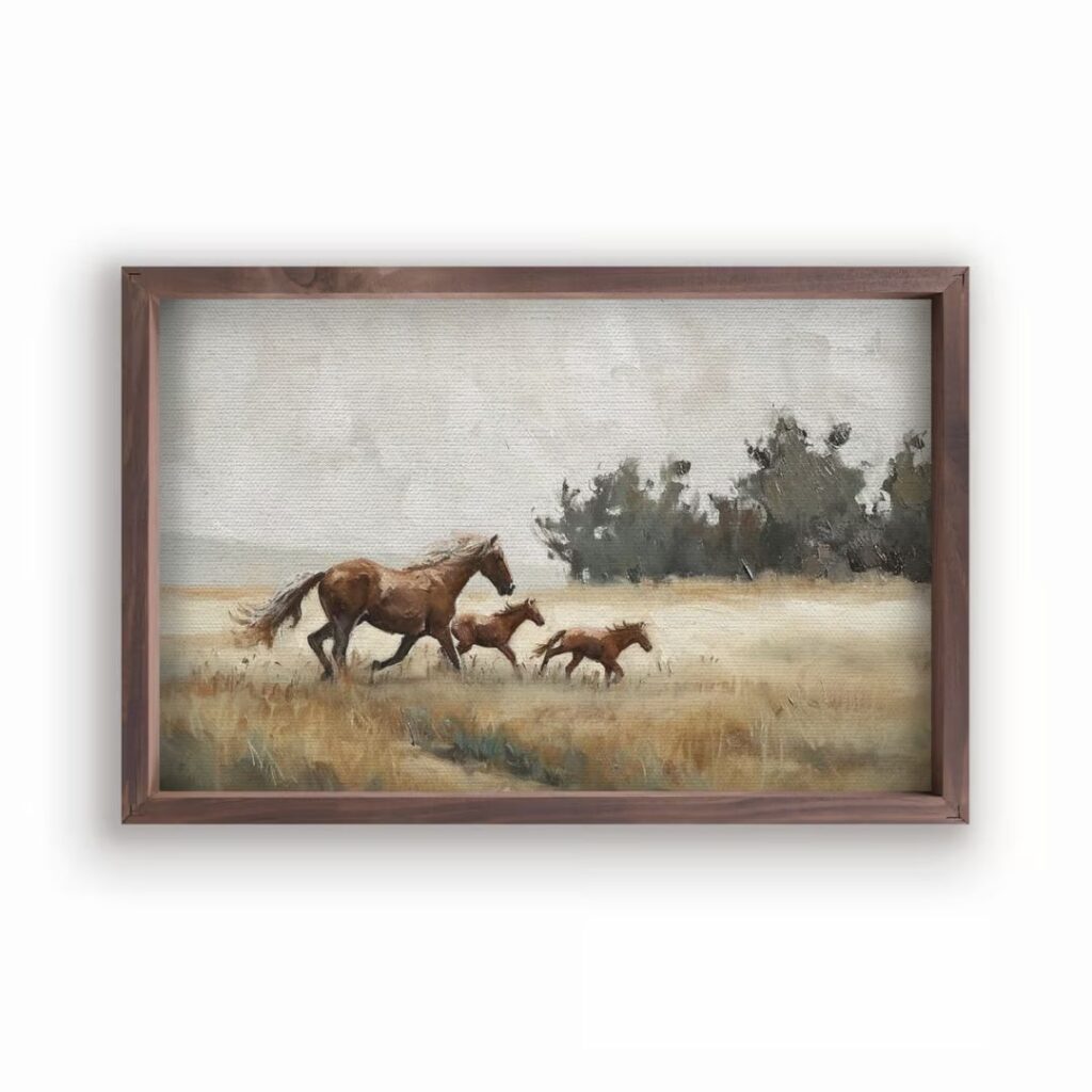 Image of Framed Wall Art – Horses – 15″x24″