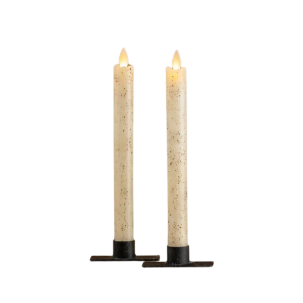 Set/ 2 - 9.5" Moving Flame Cream Taper Candle 460 1383 0