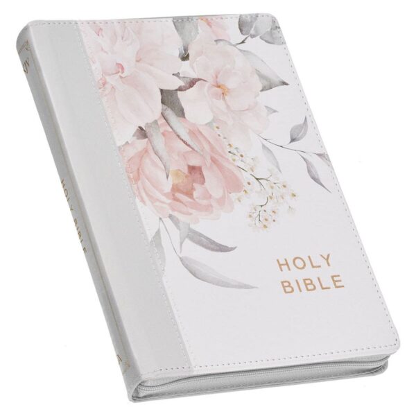 Frosty Gray and Pink Floral Faux Leather DeluxeBible, Indexed, Zipper Closure 206 1190 2