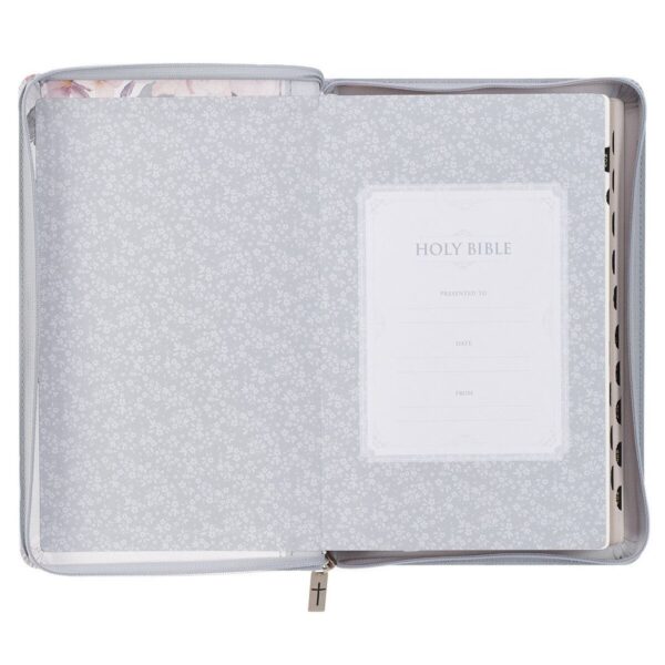 Frosty Gray and Pink Floral Faux Leather DeluxeBible, Indexed, Zipper Closure 206 1190 3