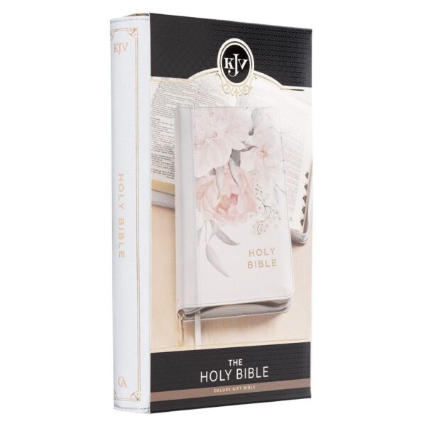 Frosty Gray and Pink Floral Faux Leather DeluxeBible, Indexed, Zipper Closure 206 1190 4